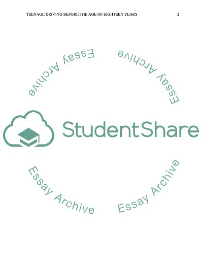 Allowing Teenage Driving before the Age of Eighteen Years