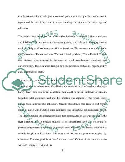 Study Evaluation:AA Children and its relation to Early Reading Achievement