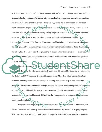 Conception of womans beauty by Sangster Article Review