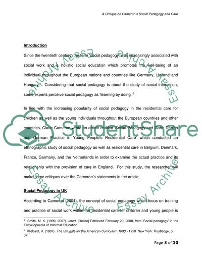 A Critique on Camerons Social Pedagogy and Care