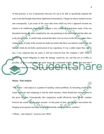 Strategy of Means End Analysis Solves Workplace Problem