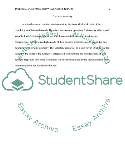 Internal controls and weaknesses report