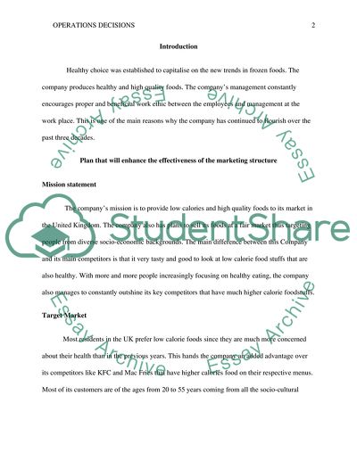 The Effectiveness of the Marketing Structure - Healthy Choice