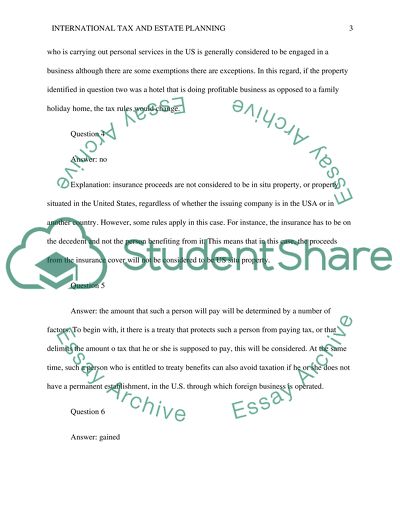 International Tax and Estate Planning Assignment
