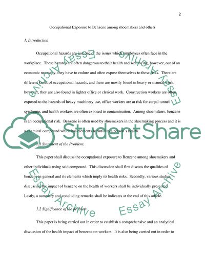Occupational Exposure to Benzene Among Shoemakers And Others
