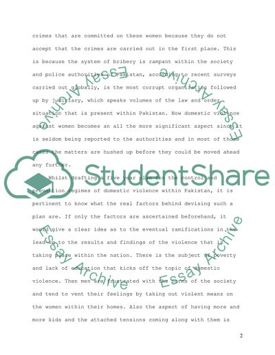 Analysis of the underlying causes Domestic Violence against Women in Pakistan
