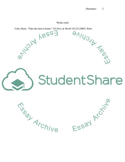 Overview of the Article Take Time to Listen by Diane Cole