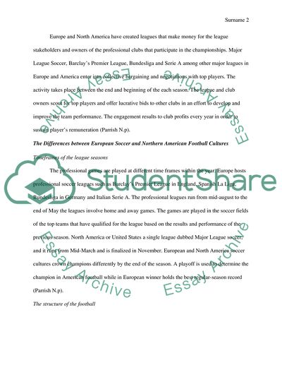 Comparison of Culture between European Soccer and Football in North America