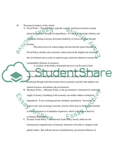 Critical Analysis of a Macroeconomics Article