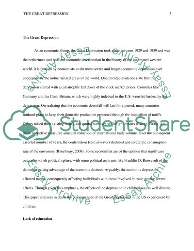 The Consequences of the Great Depression in the US Experienced from Children