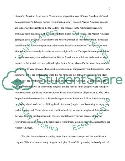 Reconstruction Writing Assignment