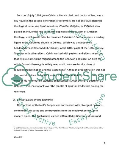 Development in John Calvins Doctrine of the Eucharist