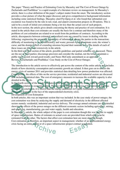 Management and Development of Cost Estimation