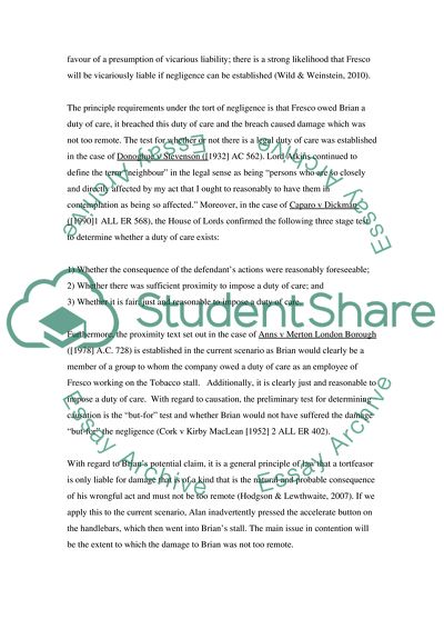 The Factual Scenario on Various Issues Regarding Potential Claims under the Tort of Negligence