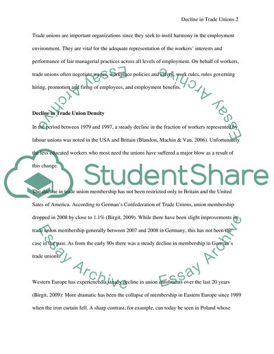 Decline in Trade Union Density since 1979