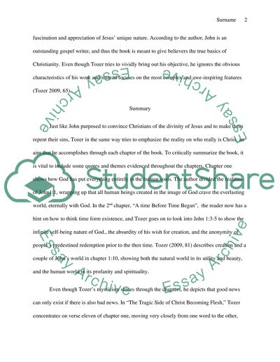 A critical review of A. W. Tozers And He Dwelt Among Us: Teachings from the Gospel of John