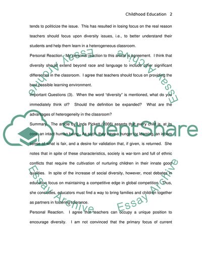 Diversity and Childhood Education