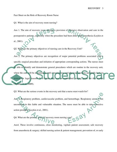 Learning Plan Outcome for Recovery Nursing