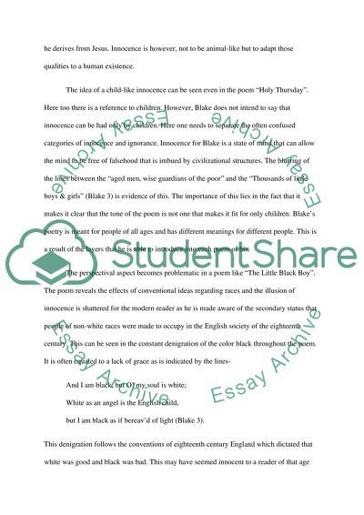 Innocence in the Poetry of William Blake