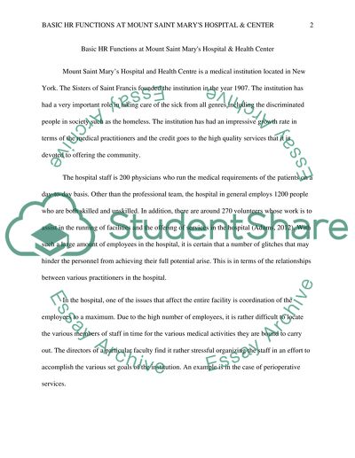 Basic HR Functions at Mount Saint Marys Hospital & Health Center