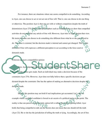 Has Ayer Shown That the Causal Determinism Is Compatible with Free Will