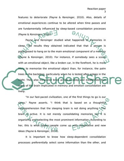 Sleeps Role in the Consolidation of Emotional Episodic Memories by Payne and Kensinger