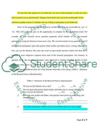 Power in Relations in the Family and the Use of the Internet