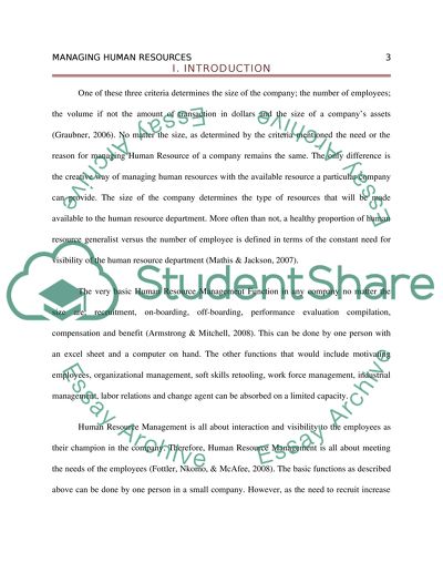 Managing Human Resources: Small Versus Large Organization