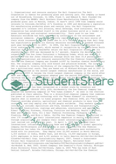 Organization and Resource of the Ball and of the Dow Chemical Corporation