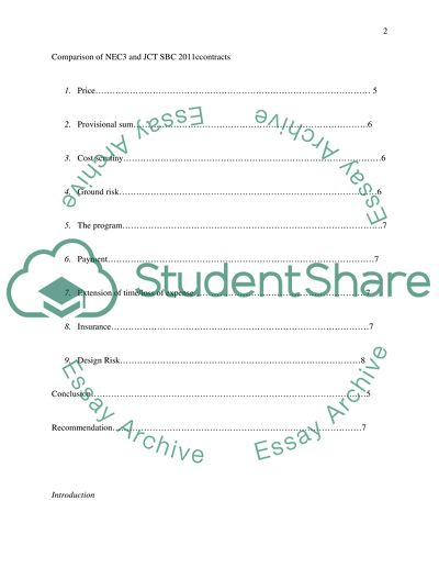 Major differences between NEC3 & JCT SBC 2011