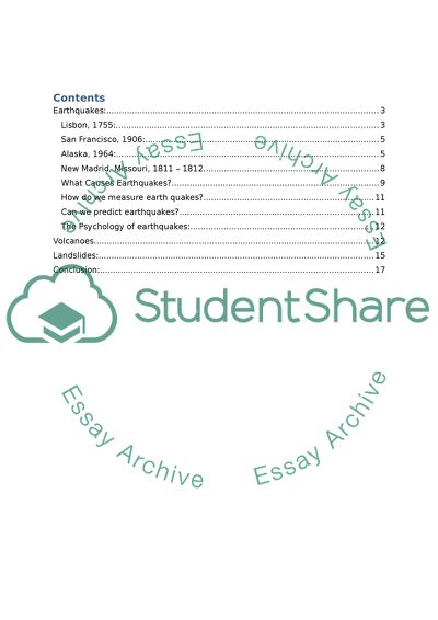 Summary on Earthquakes, Volcanoes and Landslides