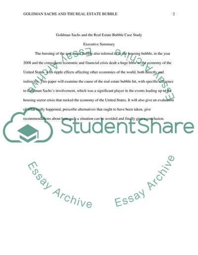 Study Case of Goldman Sachs and the Real Estate Bubble