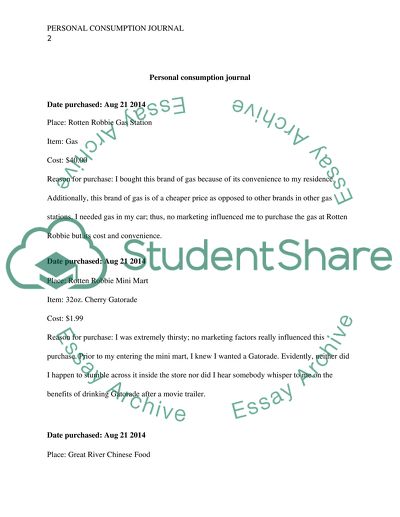 Personal consumption journal