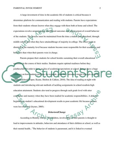 The Effect of Parental Involvement in Academic and Behavioral Success of Students