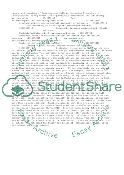 Measuring Dimensions of Organizations