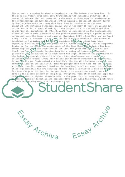 Initial Public Offering Industry in Hong Kong