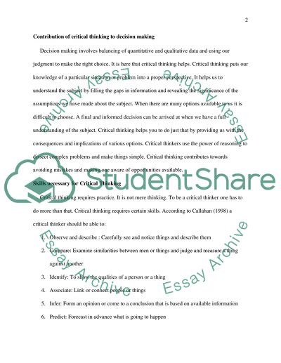 Best practices in Critical Thinking and Decision Making