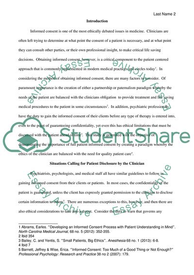 Reinterpreting the Ethics of Patient Consent and Disclosure of Information by the Clinician