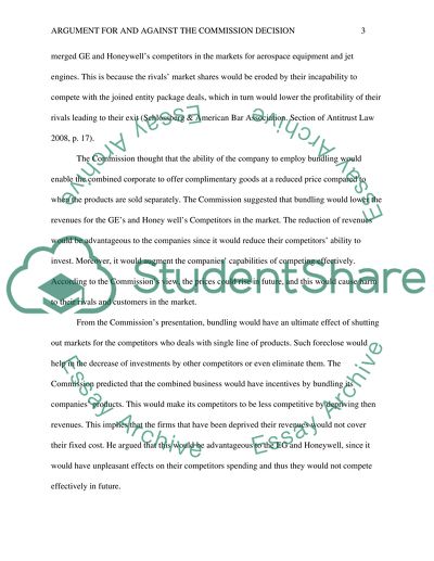 GE and the Honeywell. Argument For And Against The Commission Decision