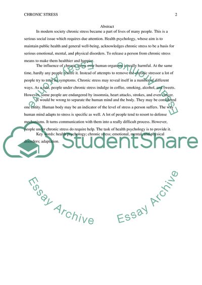 Chronic Stress in Terms of Health Psychology