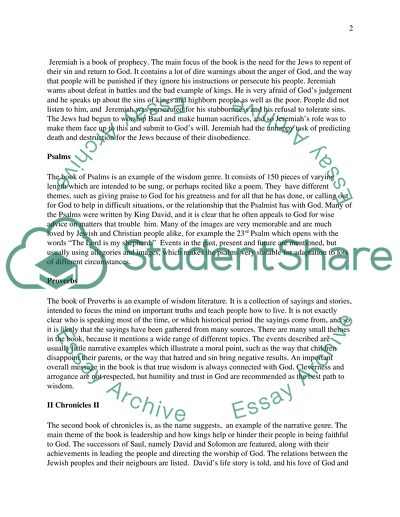 Summary of the Books of the Old Testament Books