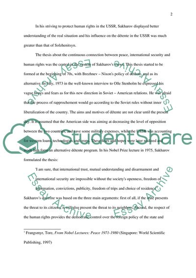 Sakharov and Solzhenitsyn: The influence on the human rights movement: historical aspect