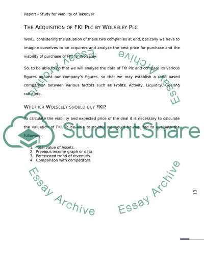 Study for Viability of Takeover