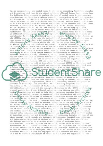 How Do Organisations use Social Media to Foster Co-operation, Knowledge Transfer and Innovation