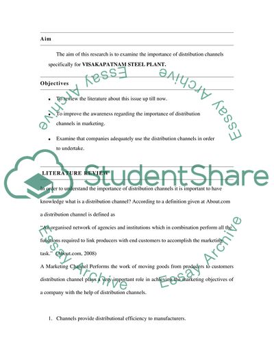 The Importance of Distribution Channels Specifically for Visakhapatnam Steel Plant