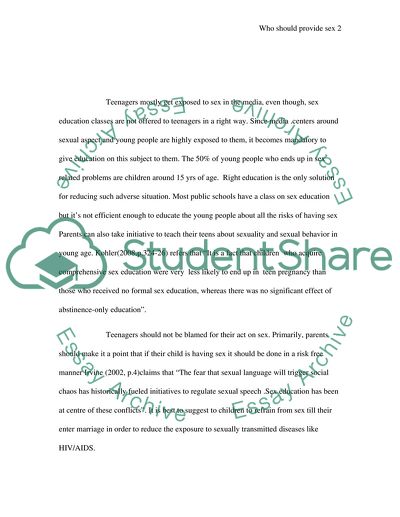 Who Should Provide Sex Education for Children and Young People