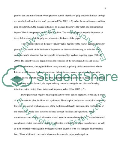 Impact of the Economic Activities of the Paper Mill Industry on the Environment