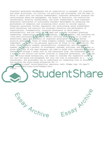 Corporate Governance and Change Management in Public Sector