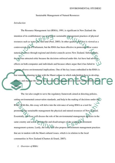 Sustainable Management of Natural Resources