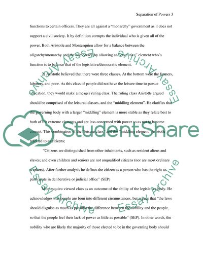Separation of Powers as Viewed by Aristotle and Montesquieu